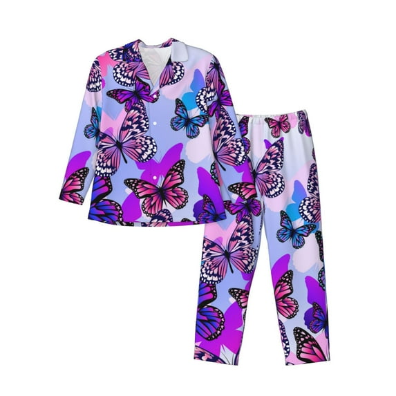 Haiem Flying Butterflies Pattern Men’s Long-sleeve Sleepwear,Sleepwear Set,2-piece Loungewear Set,Soft PJs Comfy Nightwear with Pockets-Medium