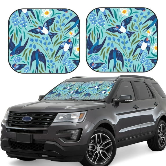 Haiem Flying Swallows Windshield Sun Shade: Universal Foldable 2-Piece Car Front Window Sunshade - Blocks Uv Rays, And Reduces Heat,Essential Car Accessory Small