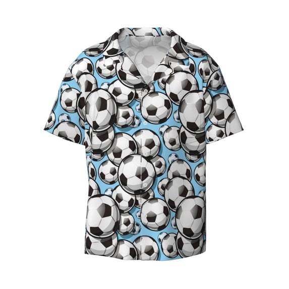 Haiem Football Soccer Ball Men's Casual Shirts Short Sleeve Button Down Shirts Fashion Textured Summer Beach Shirt-XX-Large