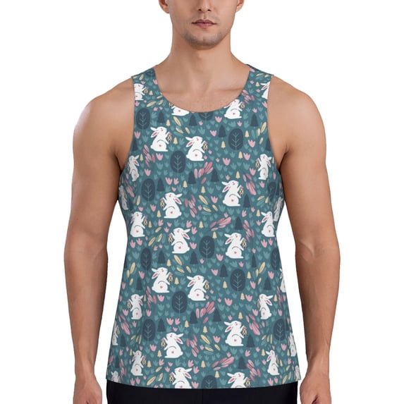 Haiem Forest Rabbit Men Workout Tank Top Gym Bodybuilding Sleeveless Muscle T Shirts Athletic Tank Breathable Workout Shirt-4X-Large