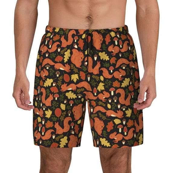 Haiem Forest Squirrel Mens Swim Trunks with Compression Liner 2 in 1 Swimming Shorts Stretch Swimwear Quick Dry,Board Shorts-Medium
