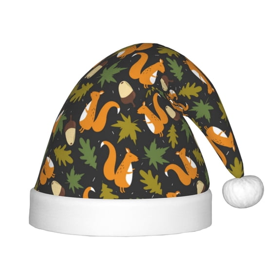 Haiem Forest Squirrel Pattern Santa Hat Confortable Velvet Christmas Hat for Christmas Party Favors Fit for Adults and Kids
