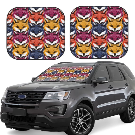 Haiem Fox Face Car Windshield Sun Shade (2 Pieces) Foldable Windshield Sun Shade Car Accessories for Truck SUV Pickup-Small