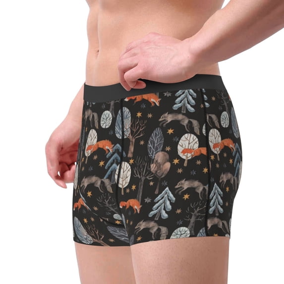 Haiem Fox In The Forest Men's Boxer Briefs, Every Day Comfort Stretch Cotton Moisture-Wicking Underwear-XX-Large