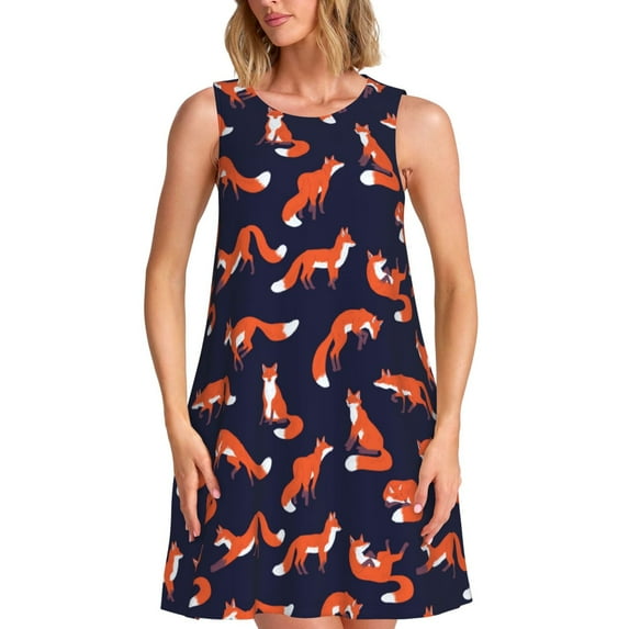 Haiem Foxes In Different Poses for Women’s Summer Dresses – Casual Sleeveless Tank Loose Sundress, Lightweight Beach Dress