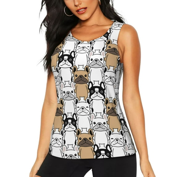 Haiem French Bulldog 2 Printed Women's Workout Tank Top, Quick-Dry Sleeveless Gym Shirt, Breathable Lightweight Athletic Top for Running, Yoga, and Casual Wear-X-Large