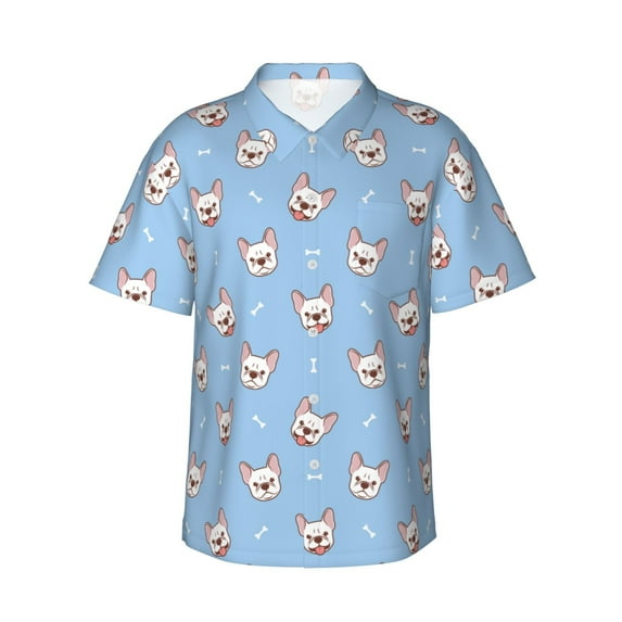 Haiem French Bulldog Head Printed Hawaiian Shirt for Men - Men’s Casual Beach Summer Shirts - Stretch Fabric with Modern Fit-3X-Large