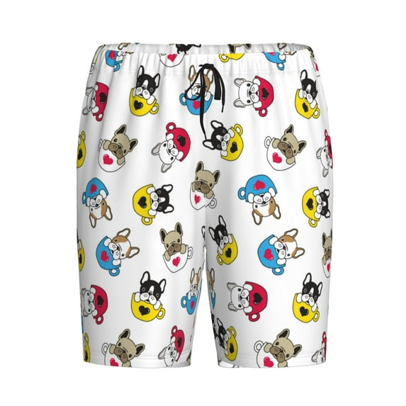 Haiem French Bulldog With Coffee Cup Men's Pajama Short with Soft Woven Cotton Elastic Waistband Sleep Short-XX-Large