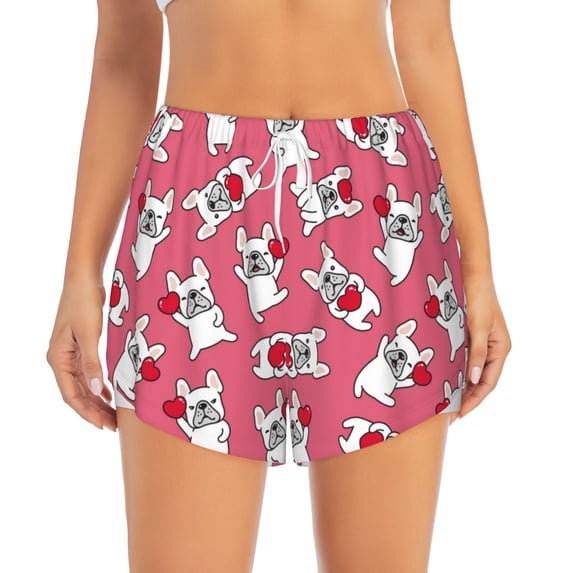 Haiem French Bulldog Women's 2 in 1 Running Shorts - Lightweight Athletic Workout Gym Yoga Breathable Sports Shorts Liner with Phone Pockets-X-Large