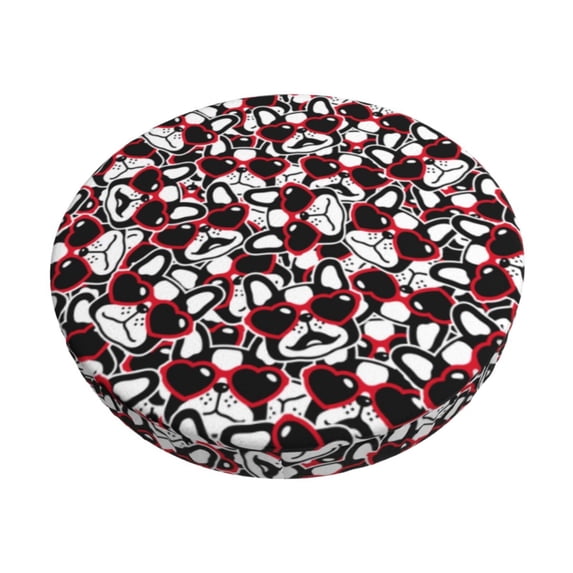 Haiem French Bulldog1 Cushion Round Bar Chair Seat Cover Bar Chair Cushion Covers Elastic Washable Bar Chair Cover,Protects from Scratches and Stains-14 inch