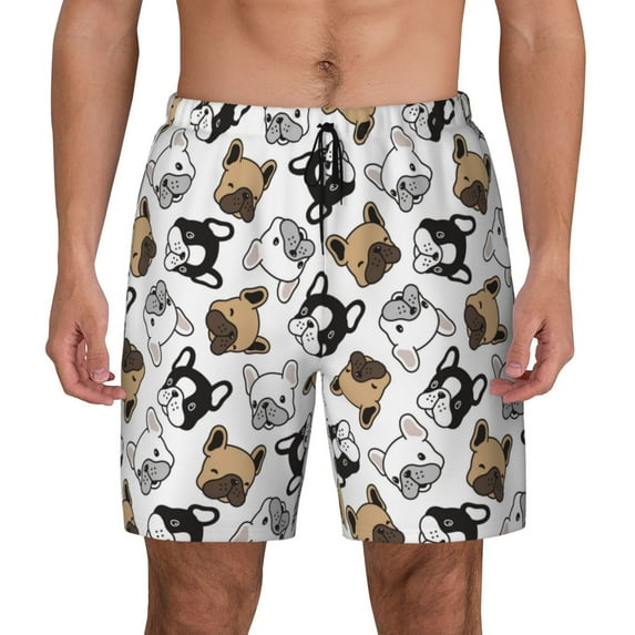Haiem French Bulldog3 Mens Swim Trunks with Compression Liner 2 in 1 Swimming Shorts Stretch Swimwear Quick Dry,Board Shorts-Medium