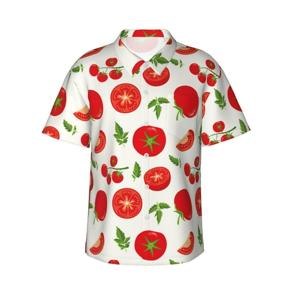 Haiem Fresh Red Tomato Printed Hawaiian Shirt for Men - Men’s Casual Beach Summer Shirts - Stretch Fabric with Modern Fit-XX-Large