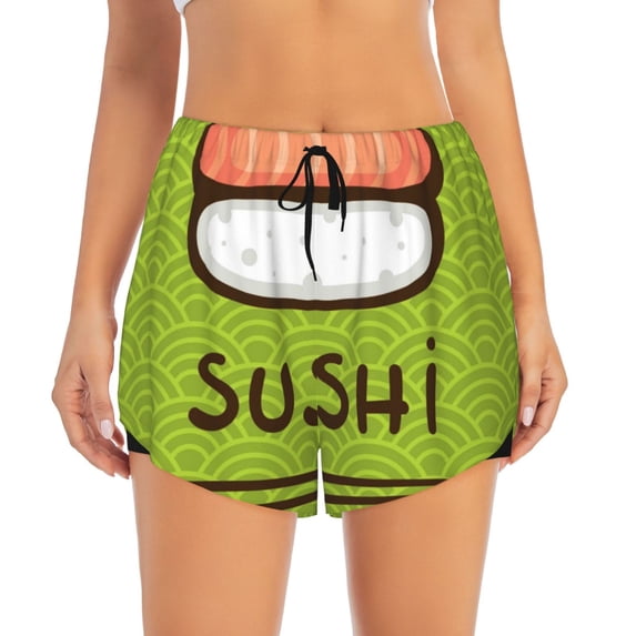 Haiem Fresh Sushi Women's 2 in 1 Running Shorts - Lightweight Athletic Workout Gym Yoga Breathable Sports Shorts Liner with Phone Pockets-X-Large