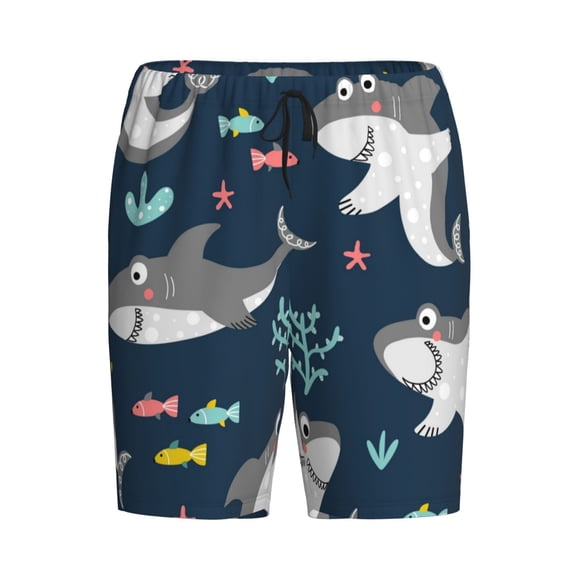 Haiem Friendly Smiling Sharks Men's Pajama Short with Soft Woven Cotton Elastic Waistband Sleep Short-Small