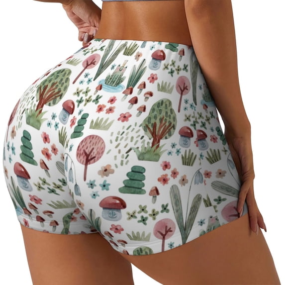 Haiem Frog and Forest Plants No Front Seam Biker Shorts for Women Yoga Workout Gym Bike Shorts with Tummy Control Moisture-Wicking-Medium