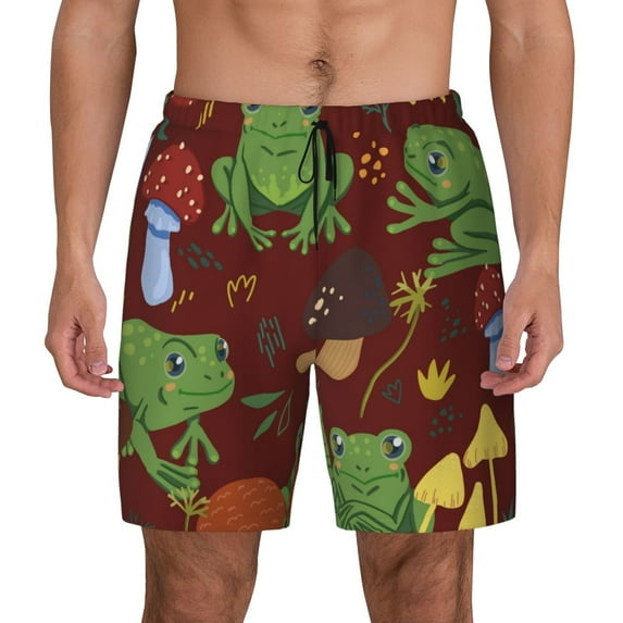 Haiem Frogs And Mushrooms Men'S Quick-Dry Swim Trunks: Comfortable Beach Shorts With Mesh Lining And Pockets - Ideal For Swimming And Sunbathing Xx-Large