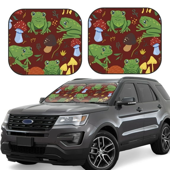 Haiem Frogs And Mushrooms Windshield Sun Shade: Universal Foldable 2-Piece Car Front Window Sunshade - Blocks Uv Rays, And Reduces Heat,Essential Car Accessory Small