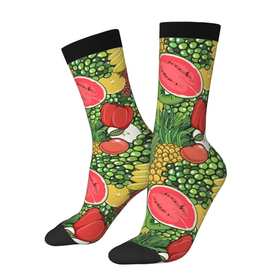Haiem Fruits Vegetables And Berries Pattern Crew Socks – Soft & Durable Moisture-wicking Socks, Stay-Up Fit for Business, Work, and Casual Wear Size 5-11