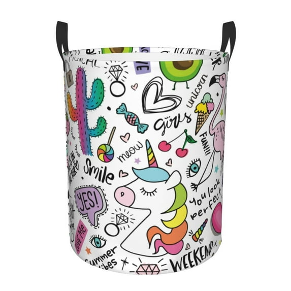 Haiem Fun Animal With Unicorn Leather Dirty Clothes Laundry Basket,Sturdy & Waterproof,Collapsible Round Design For Efficient Space Management,Multi-Purpose Storage Basket