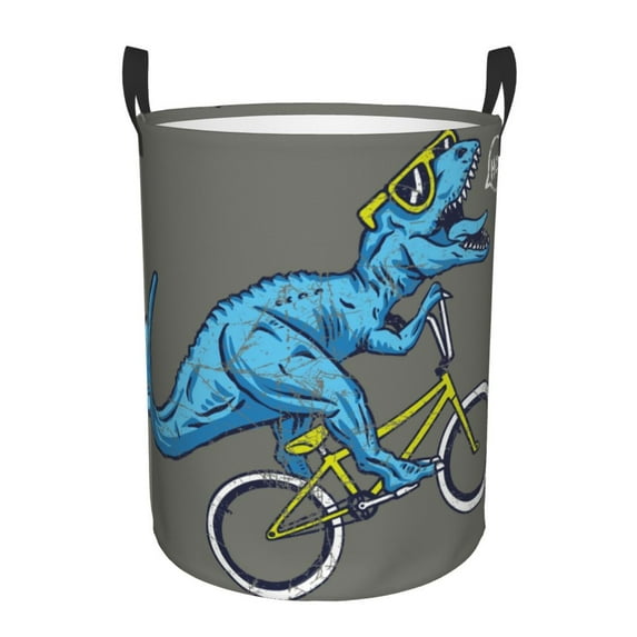 Haiem Fun Riding Dinosaur Leather Dirty Clothes Laundry Basket,Sturdy & Waterproof,Collapsible Round Design For Efficient Space Management,Multi-Purpose Storage Basket