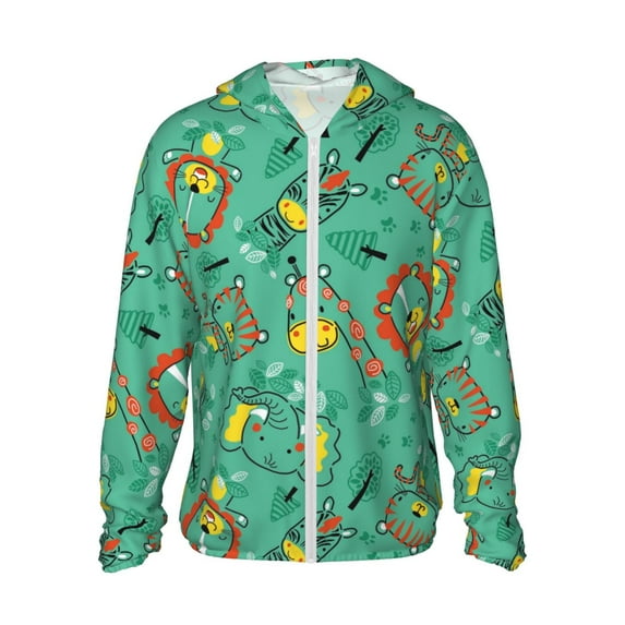 Haiem Funny Animals in Jungle UPF 50+ Fishing Shirts for Men Long Sleeve UV Sun Protection Hoodie Non-Mask Outdoor Hiking Shirts