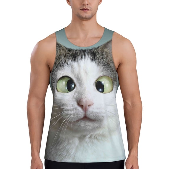 Haiem Funny Cat Men Workout Tank Top Gym Bodybuilding Sleeveless Muscle T Shirts Athletic Tank Breathable Workout Shirt-3X-Large