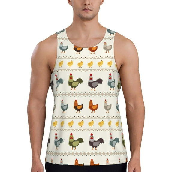 Haiem Funny Chicken Men Workout Tank Top Gym Bodybuilding Sleeveless Muscle T Shirts Athletic Tank Breathable Workout Shirt-3X-Large