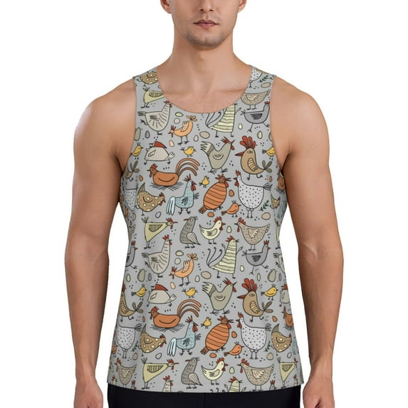 Haiem Funny Chicken Men Workout Tank Top Gym Bodybuilding Sleeveless Muscle T Shirts Athletic Tank Breathable Workout Shirt-4X-Large