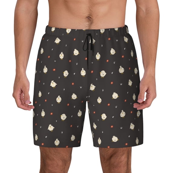 Haiem Funny Chicken Mens Swim Trunks with Compression Liner 2 in 1 Swimming Shorts Stretch Swimwear Quick Dry,Board Shorts-3X-Large