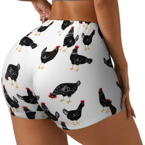 Haiem Funny Chicken No Front Seam Biker Shorts for Women Yoga Workout Gym Bike Shorts with Tummy Control Moisture-Wicking-Small