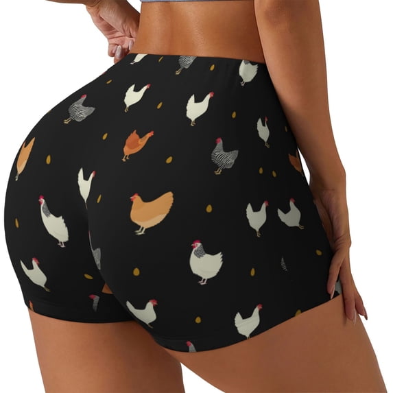 Haiem Funny Chicken No Front Seam Biker Shorts for Women Yoga Workout Gym Bike Shorts with Tummy Control Moisture-Wicking-
