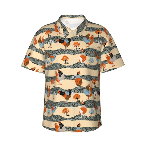 Haiem Funny Chicken Printed Hawaiian Shirt for Men - Men’s Casual Beach Summer Shirts - Stretch Fabric with Modern Fit-3X-Large