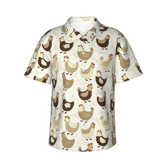 Haiem Funny Chicken Printed Hawaiian Shirt for Men - Men’s Casual Beach Summer Shirts - Stretch Fabric with Modern Fit-Medium