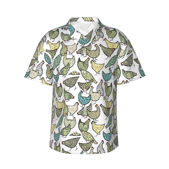 Haiem Funny Chicken Printed Hawaiian Shirt for Men - Men’s Casual Beach Summer Shirts - Stretch Fabric with Modern Fit-XX-Large