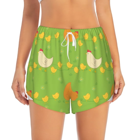 Haiem Funny Chicken Women's 2 in 1 Running Shorts - Lightweight Athletic Workout Gym Yoga Breathable Sports Shorts Liner with Phone Pockets-Small