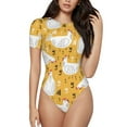 thumbnail image 1 of Haiem Funny Chicken Women's Crew Neck Short Sleeve Bodysuit Tops Stretchy Slim Basic-Large, 1 of 9