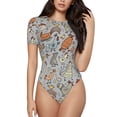 thumbnail image 1 of Haiem Funny Chicken Women's Crew Neck Short Sleeve Bodysuit Tops Stretchy Slim Basic-Large, 1 of 9