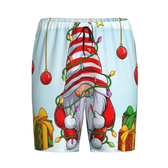 Haiem Funny Christmas Gnome Men's Pajama Short with Soft Woven Cotton Elastic Waistband Sleep Short-Small