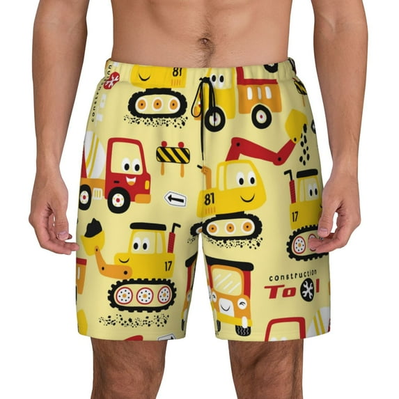 Haiem Funny Construction Vehicles Men'S Quick-Dry Swim Trunks: Comfortable Beach Shorts With Mesh Lining And Pockets - Ideal For Swimming And Sunbathing Large