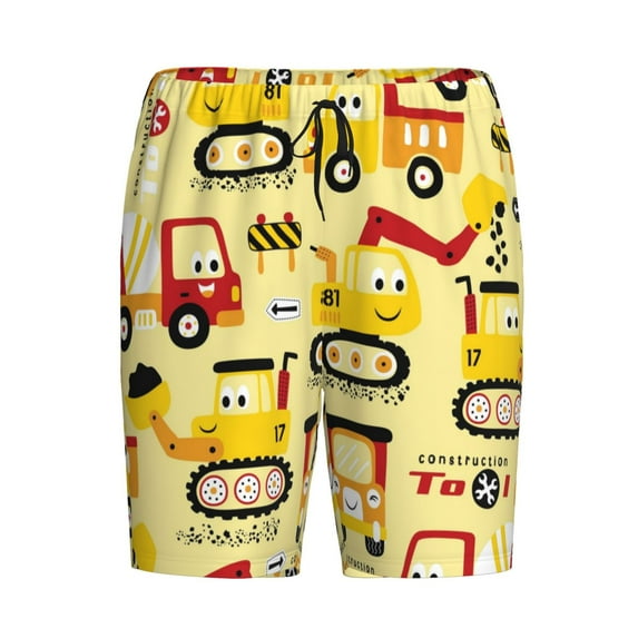 Haiem Funny Construction Vehicles Men's Pajama Short with Soft Woven Cotton Elastic Waistband Sleep Short-3X-Large