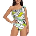 thumbnail image 1 of Haiem Funny Dinosaurs on Stripes Women's One Piece Swimsuits Tummy Control One Shoulder Bathing Suits Ruffle Swimwear-Small, 1 of 8