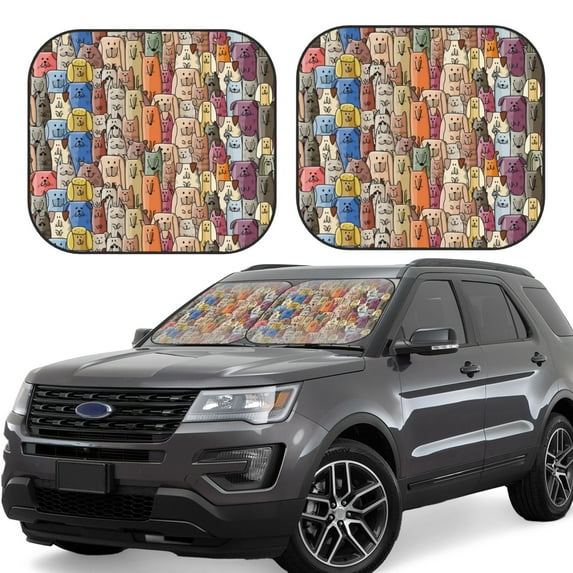 Haiem Funny Dogs Family Windshield Sun Shade: Universal Foldable 2-Piece Car Front Window Sunshade - Blocks Uv Rays, And Reduces Heat,Essential Car Accessory Small