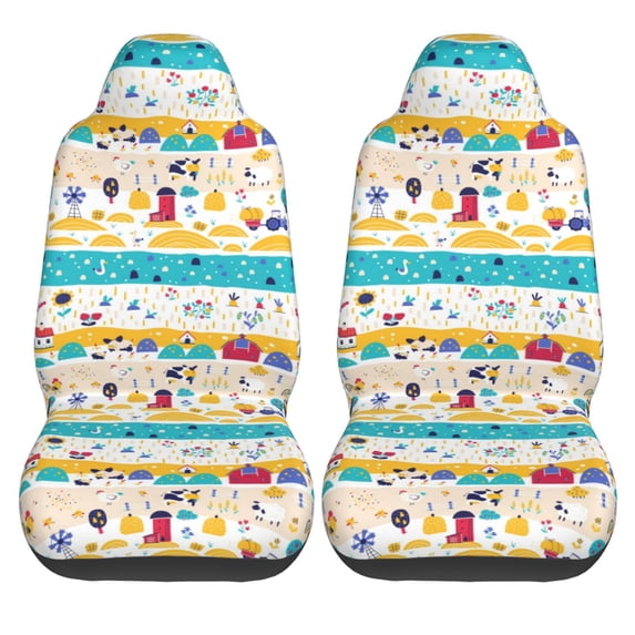 Haiem Funny Farm Printed Car Seat Covers Set of 2, Universal Fit Car Seat Covers,Protective Seat Covers,Comfortable Car Seat Covers, Easy Installation Seat Covers, Vehicle Seat Covers
