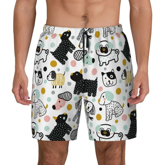 Haiem Funny Puppy Mens Swim Trunks with Compression Liner 2 in 1 Swimming Shorts Stretch Swimwear Quick Dry,Board Shorts-Medium
