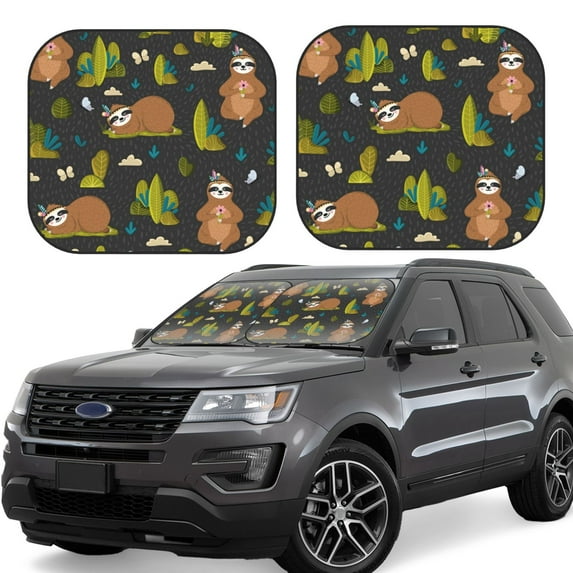 Haiem Funny Sloths In The Forest Windshield Sun Shade: Universal Foldable 2-Piece Car Front Window Sunshade - Blocks Uv Rays, And Reduces Heat,Essential Car Accessory Medium