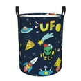 thumbnail image 1 of Haiem Funny Spaceships Leather Dirty Clothes Laundry Basket,Sturdy & Waterproof,Collapsible Round Design For Efficient Space Management,Multi-Purpose Storage Basket, 1 of 8