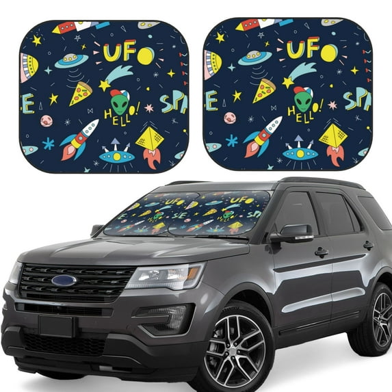 Haiem Funny Spaceships Windshield Sun Shade: Universal Foldable 2-Piece Car Front Window Sunshade - Blocks Uv Rays, And Reduces Heat,Essential Car Accessory Medium