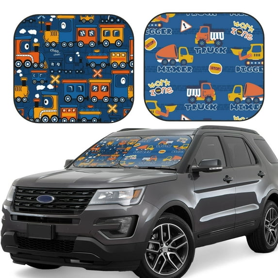 Haiem Funny Steam Train Car Windshield Sun Shade (2 Pieces) Foldable Windshield Sun Shade Car Accessories for Truck SUV Pickup-Small