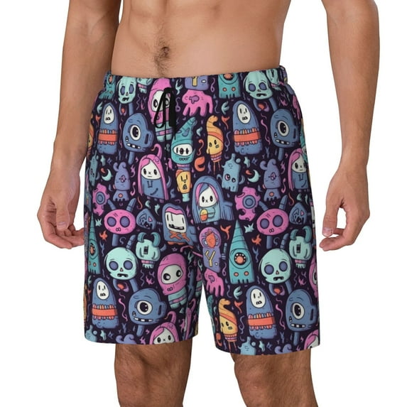 Haiem Funny colorful skull ghost Mens Swim Trunks with Compression Liner 2 in 1 Swimming Shorts Stretch Swimwear Quick Dry,Board Shorts-Small
