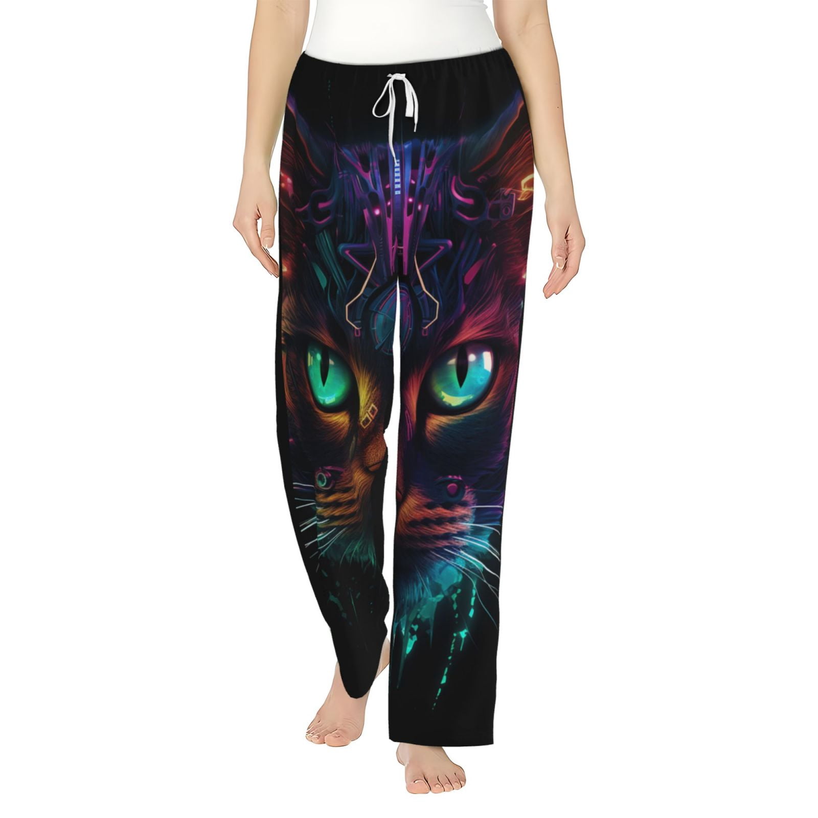 Haiem Futuristic Cat Warrior Women's Pajama Pants Ultra Lightweight Pjs ...